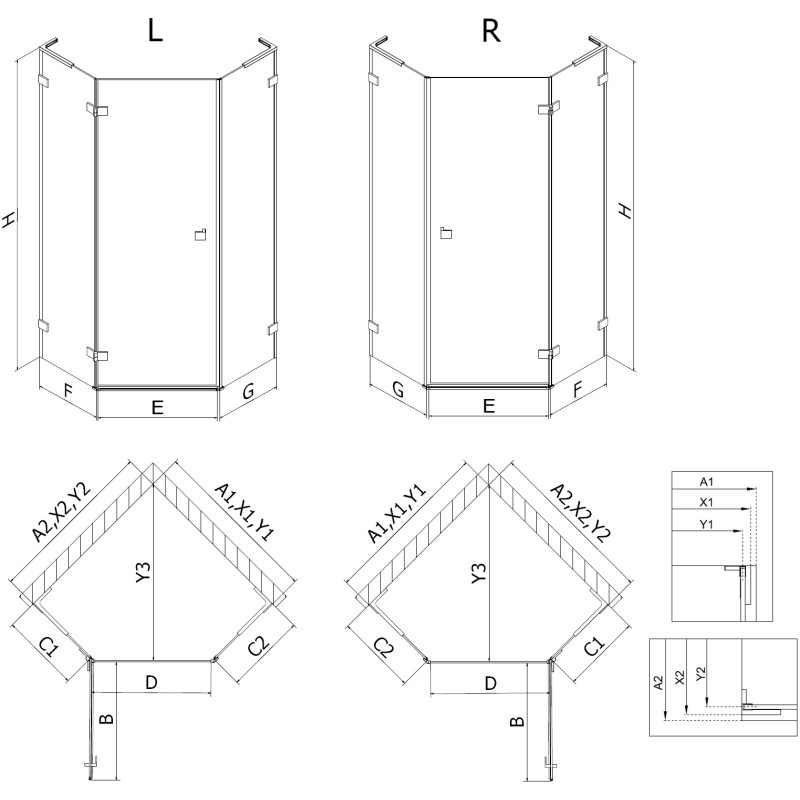 Mexen Lunar L pentagonal hinged shower cabin left 80 x 80 cm, transparent, chrome - 831L-080L-080P-01-00-L