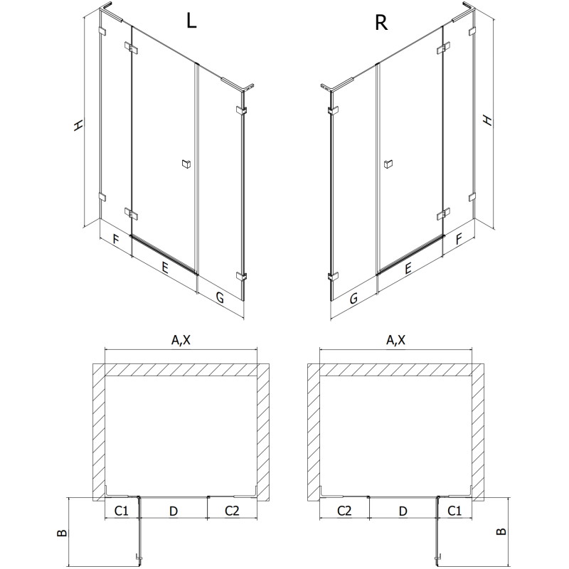 Mexen Lunar L right hinging shower door, 140 cm, transparent, brushed gun gray - 834SL-140-050-66-00-P