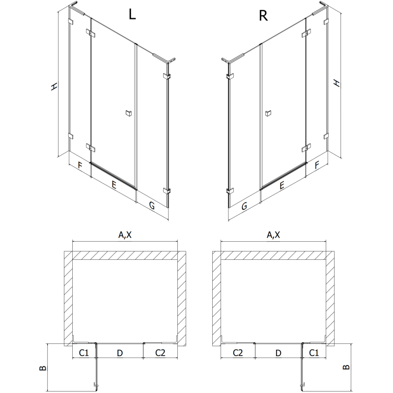 Mexen Lunar L Right Hinged Shower Door 135 cm, Transparent, Brushed Nickel - 834SL-135-050-97-00-P