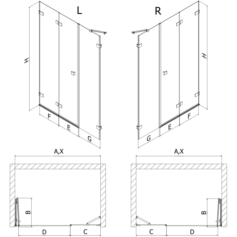 Mexen Lunar-F foldable shower door right 125 cm, transparent, white - 836S-125-050-20-00-P