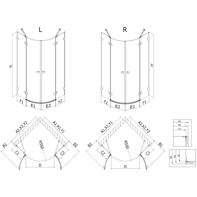 Mexen Lunar semi-circular left hinged shower cabin 100 x 70 cm, transparent, rose gold - 833-100L-070P-60-00