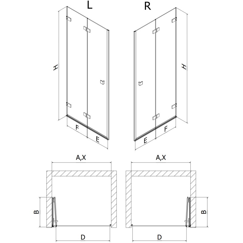 Mexen Lunar-F left hinged shower door 85 cm, transparent, gun gray brushed - 836-085-000-66-00-L