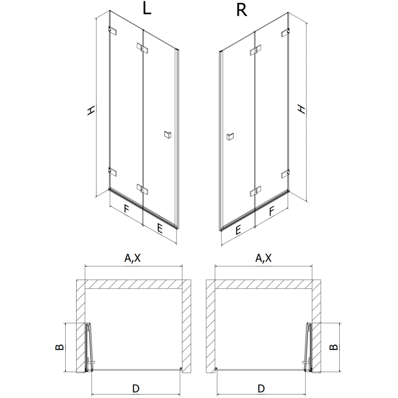 Mexen Lunar-F folding shower door left 95 cm, transparent, gun metal - 836-095-000-95-00-L
