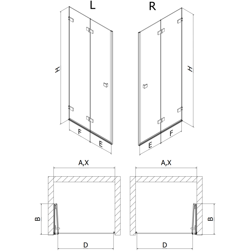 Mexen Lunar-F folding shower door right 60 cm, transparent, brushed nickel - 836-060-000-97-00-P