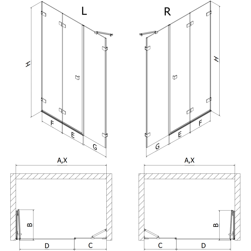 Mexen Lunar-F folding shower door right 130 cm, transparent, gun metal - 836S-130-050-95-00-P