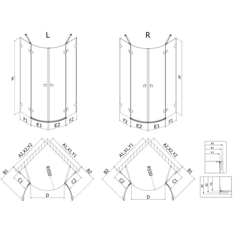 Mexen Lunar semi-circular left hinged shower enclosure 100 x 90 cm, transparent, gun metal - 833-100L-090P-95-00