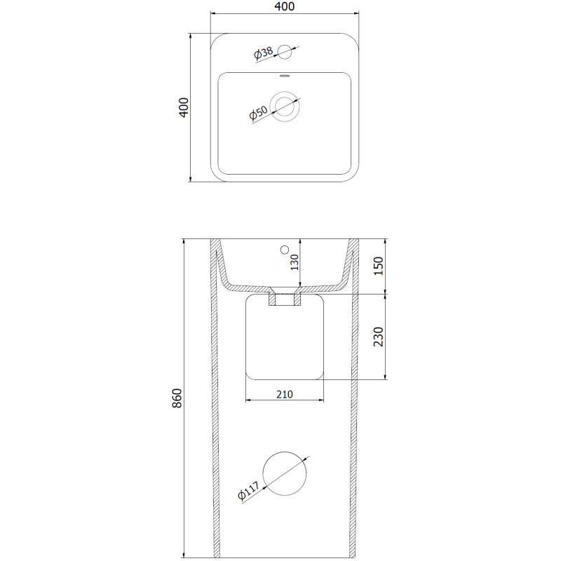 Mexen Otra free-standing sink 40 x 40 cm, white - 26034000