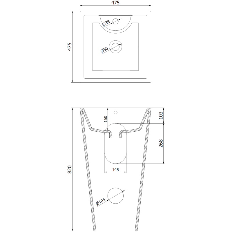 Mexen Pia freestanding sink 47 x 47 cm, white - 26104700