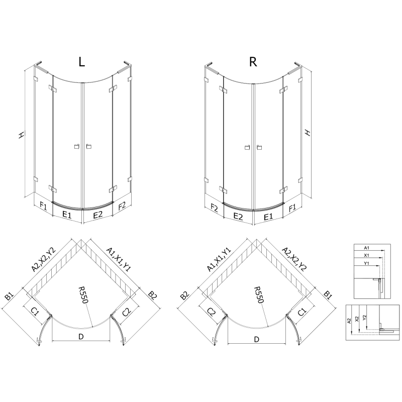 Mexen Lunar L semi-circular shower cabin left hinged 90 x 70 cm, transparent, white - 833L-090L-070P-20-00