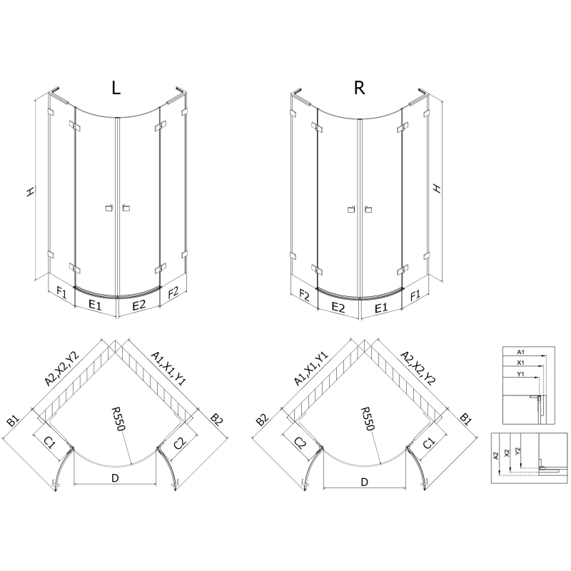 Mexen Lunar L semicircular shower enclosure hinged right 100 x 90 cm, transparent, gold - 833L-100P-090L-50-00