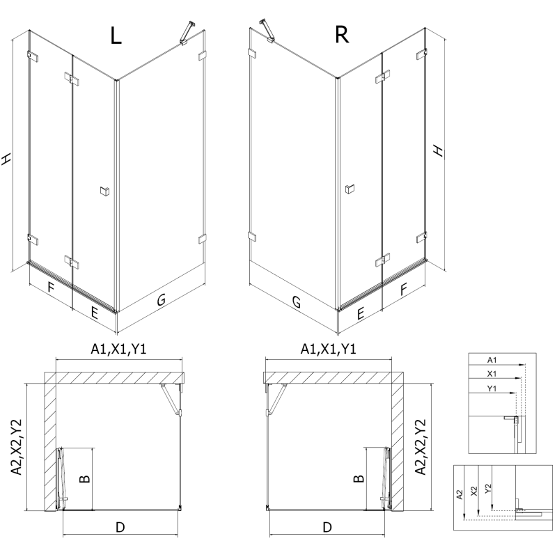 Mexen Lunar-F folding shower enclosure left 100 x 80 cm, transparent, gun metal - 836-100-080-95-00-L