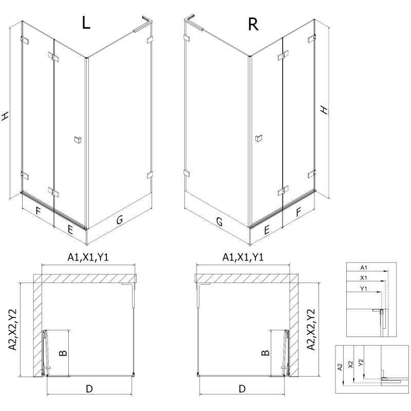 Mexen Lunar-F L folding shower cabin right 80 x 80 cm, transparent, gun gray brushed - 836L-080-080-66-00-P
