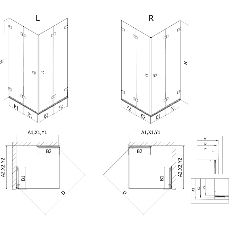Mexen Lunar-F Duo folding shower enclosure 75 x 75 cm, transparent, rose gold - 836-075L-075P-60-00