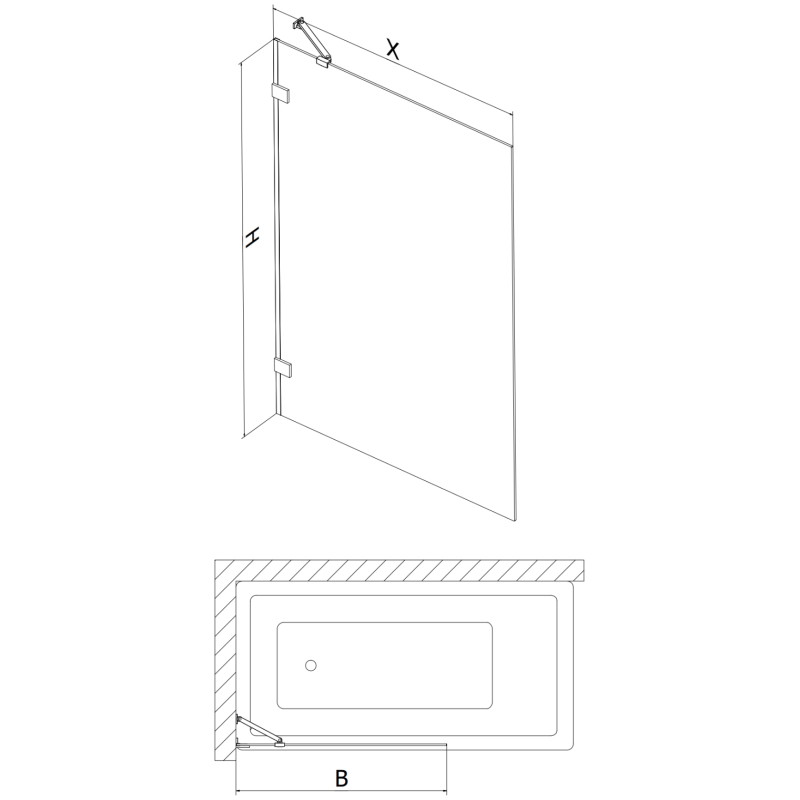 Mexen Lunar 1-panel bathtub screen 100 x 150 cm, transparent, brushed copper - 897-100-000-65-00