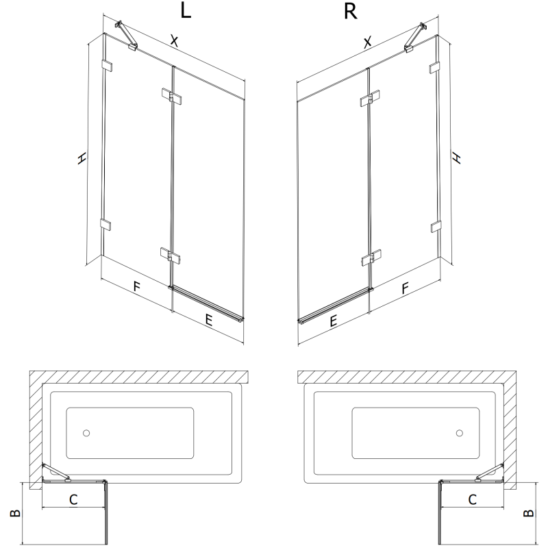 Mexen Lunar 2-leaf right shower screen 100 x 150 cm, transparent, white - 897-100-100-20-00-P