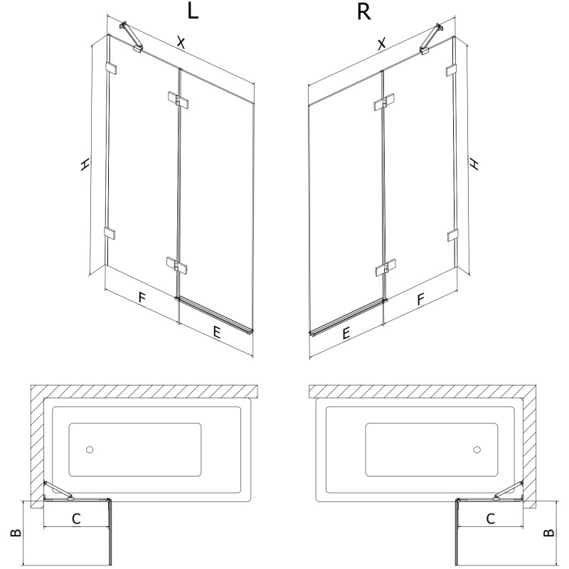 Mexen Lunar two-panel right bath screen 120 x 150 cm, transparent, white - 897-120-100-20-00-P