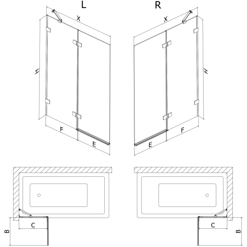 Mexen Lunar 2-wing bath screen right 90 x 150 cm, transparent, brushed nickel - 897-090-100-97-00-P