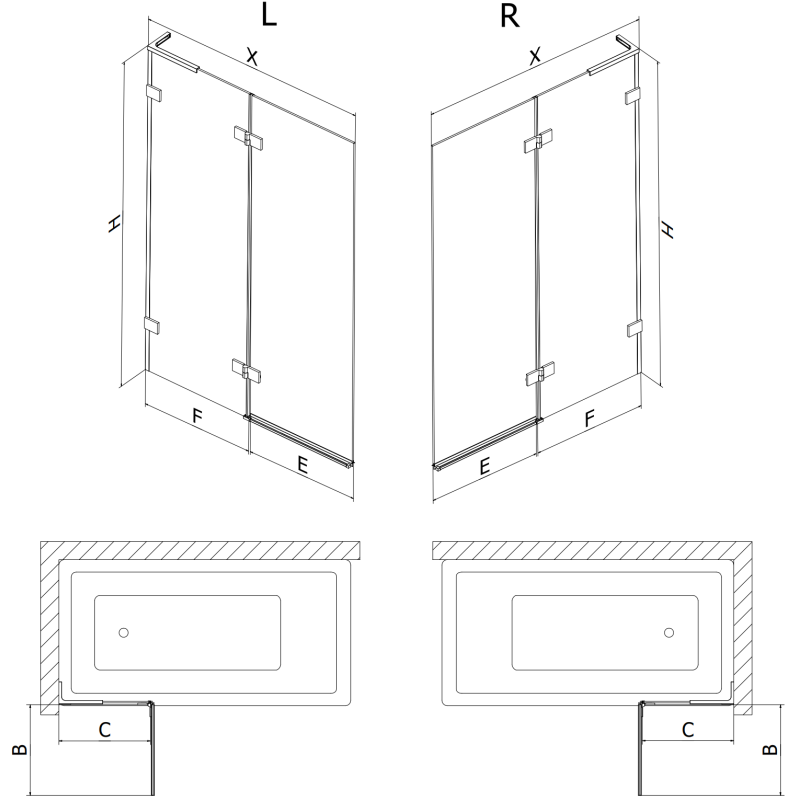 Mexen Lunar L Shower Screen 2-panel Right 100 x 150 cm, Transparent, Chrome - 897L-100-100-01-00-P