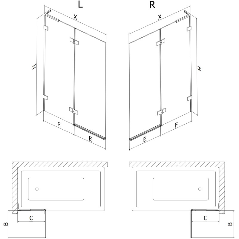 Mexen Lunar L bathtub screen 2-wing left 100 x 150 cm, transparent, brushed copper - 897L-100-100-65-00-L