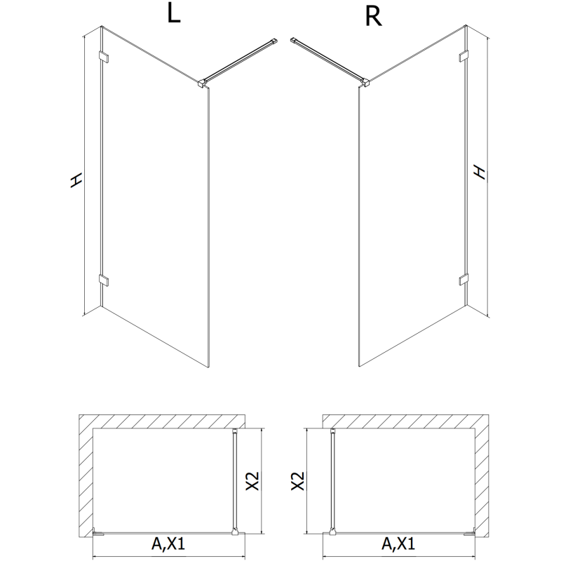 Mexen Lunar Walk-in Shower Wall Left 120 x 200 cm, Transparent 8 mm, Gun Metal - 830-120-000-95-00-L