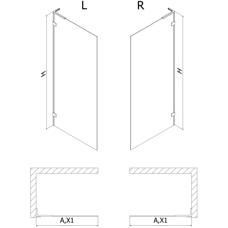 Mexen Lunar L Shower Wall Walk-in Left 100 x 200 cm, Transparent 8 mm, Black - 830L-100-000-70-00-L