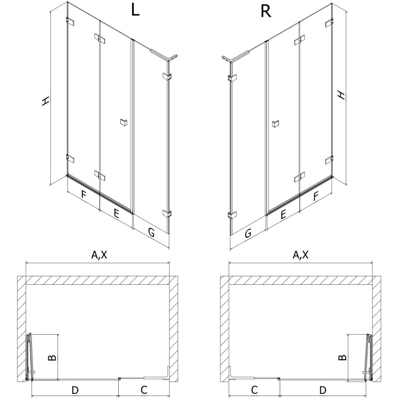 Mexen Lunar-F L left folding shower door 130 cm, transparent, brushed gun gray - 836SL-130-050-66-00-L