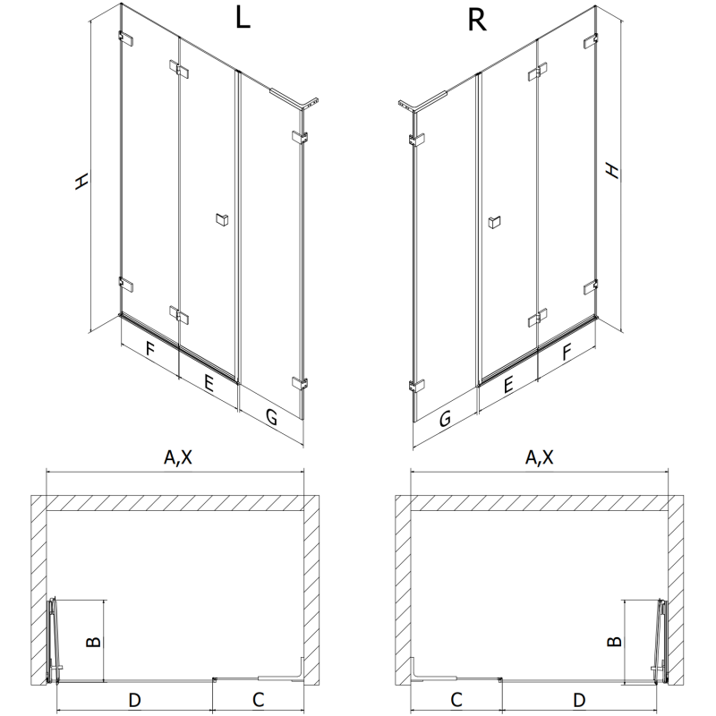 Mexen Lunar-F L foldable shower door right 115 cm, transparent, gold - 836SL-115-050-50-00-P