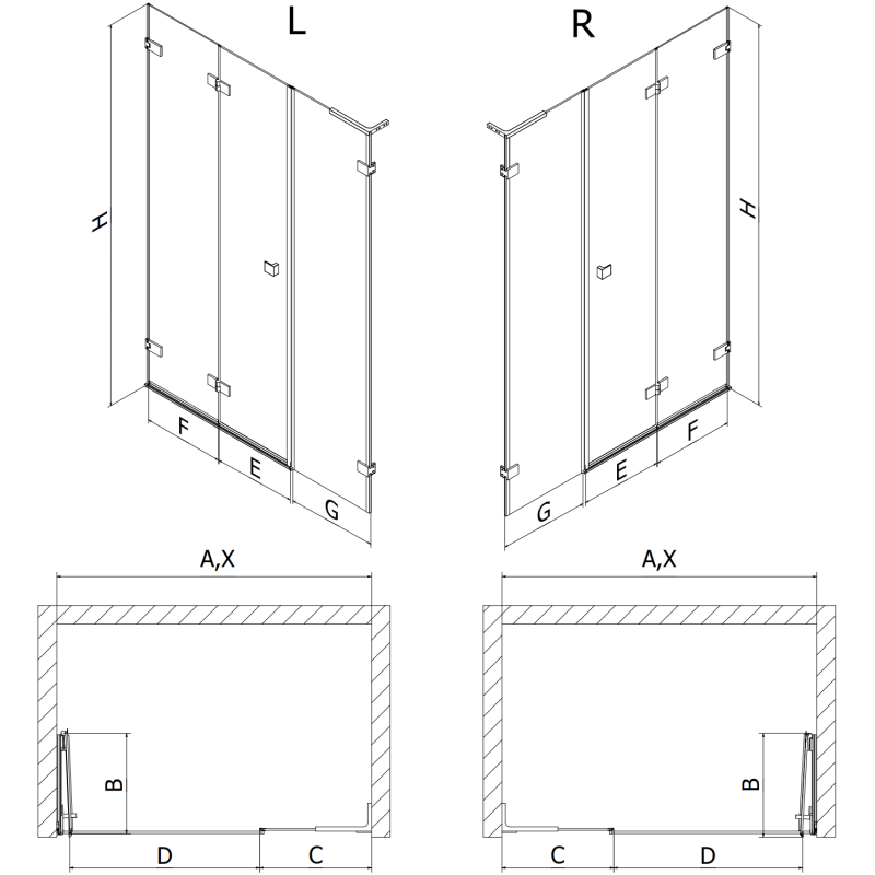 Mexen Lunar-F L folding shower door right 140 cm, transparent, gun metal - 836SL-140-050-95-00-P