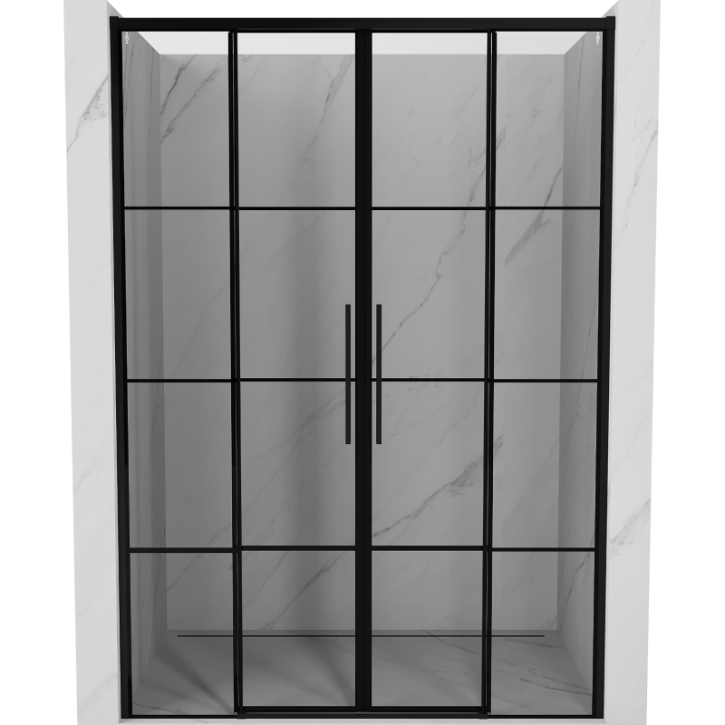 Mexen Rox Duo 160 cm Sliding Shower Doors, Black Grid, Black - 8C2-160-002-70-77