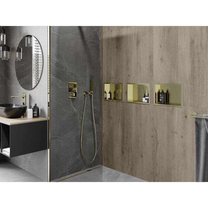 Mexen X-Wall-R recessed shelf with flange 30 x 20 cm, brushed gold - 1950302010