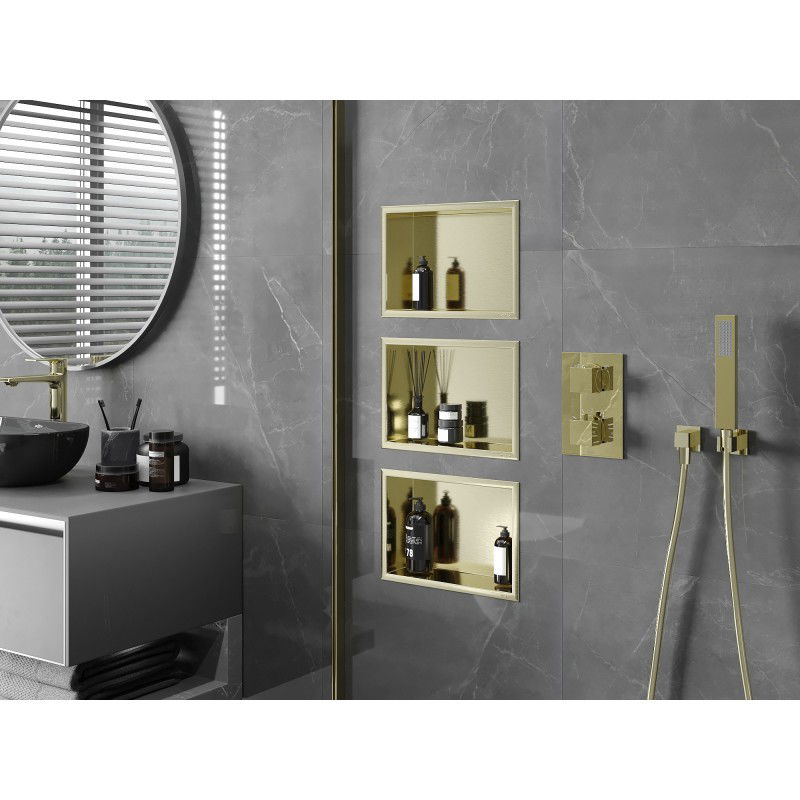 Mexen X-Wall-R recessed shelf with flange 30 x 20 cm, brushed gold - 1950302010