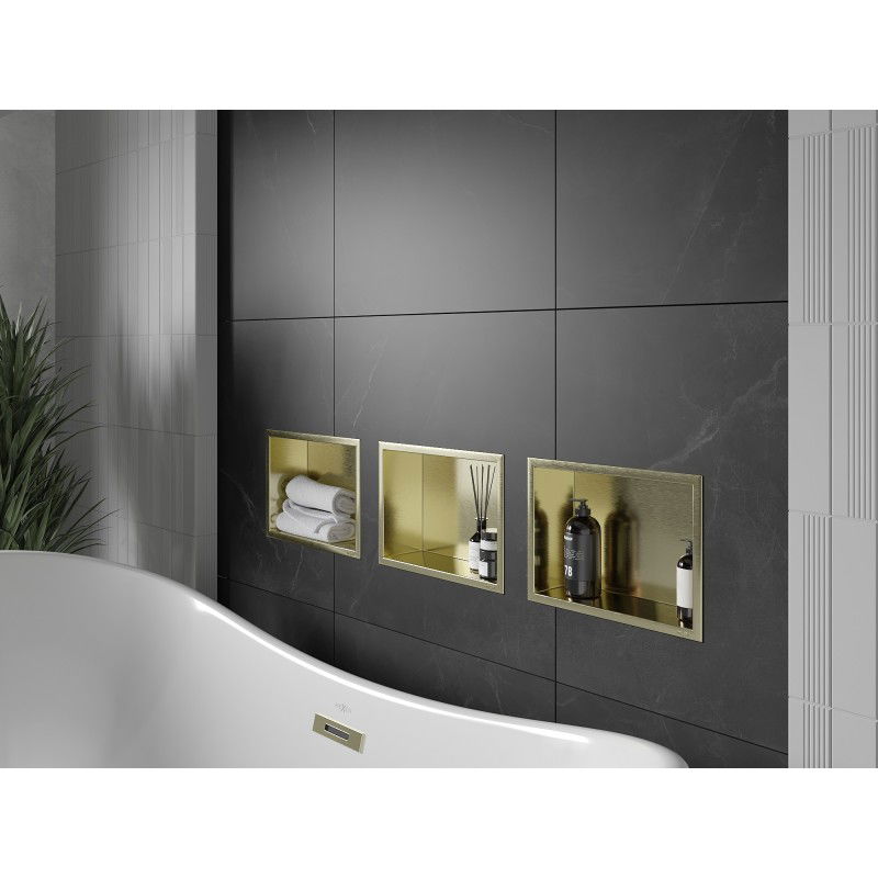 Mexen X-Wall-R recessed shelf with flange 30 x 20 cm, brushed gold - 1950302010