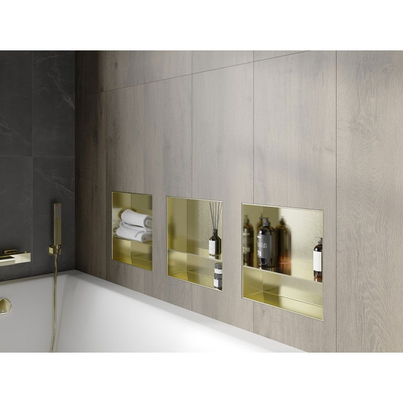 Mexen X-Wall-NR niche shelf without flange with shelf 30 x 30 cm, brushed gold - 1951303010S