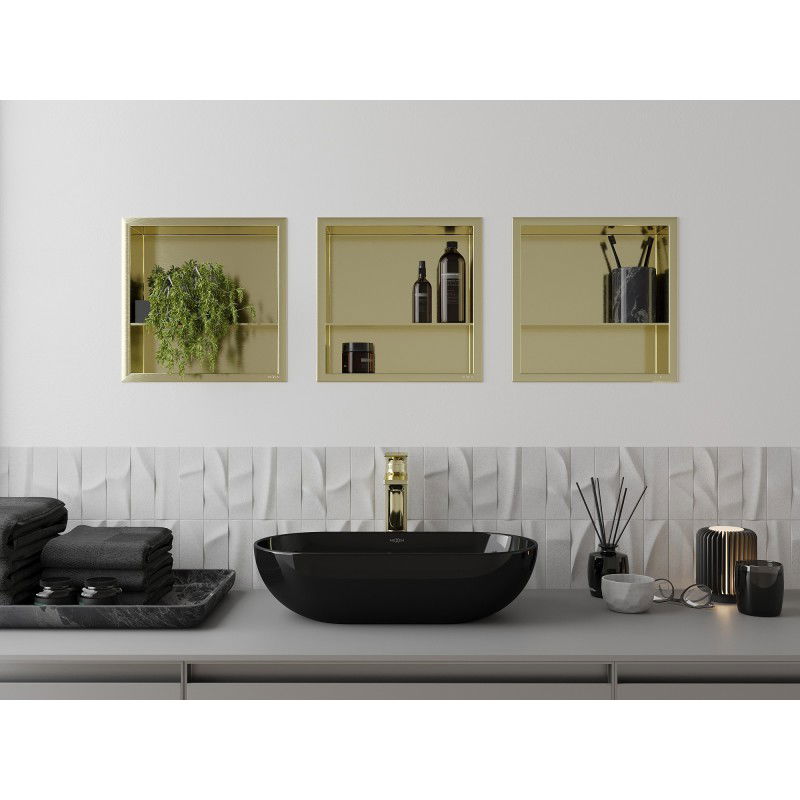 Mexen X-Wall-R recessed shelf with collar and shelf 30 x 30 cm, brushed gold - 1950303010S
