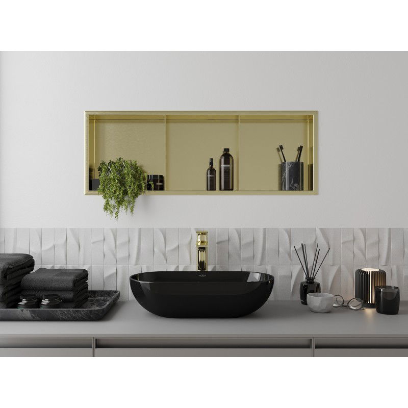 Mexen X-Wall-R recessed shelf with flange and shelf 90 x 30 cm, brushed gold - 1950903010S