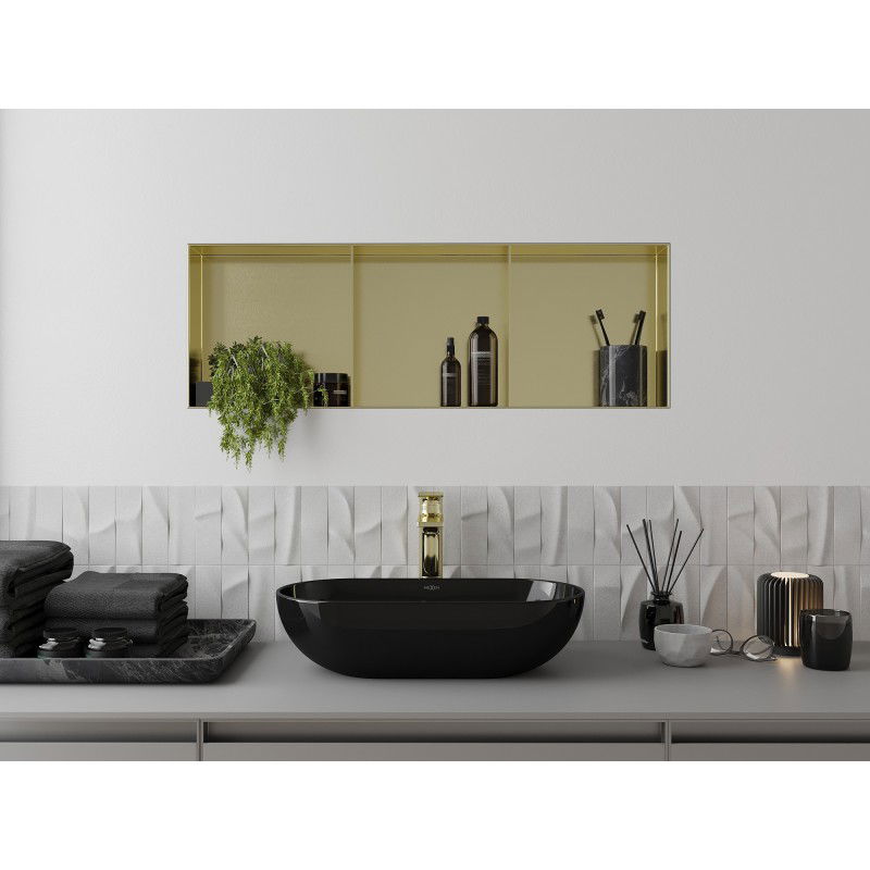 Mexen X-Wall-NR recessed shelf without flange with shelf 90 x 30 cm, brushed gold - 1951903010S