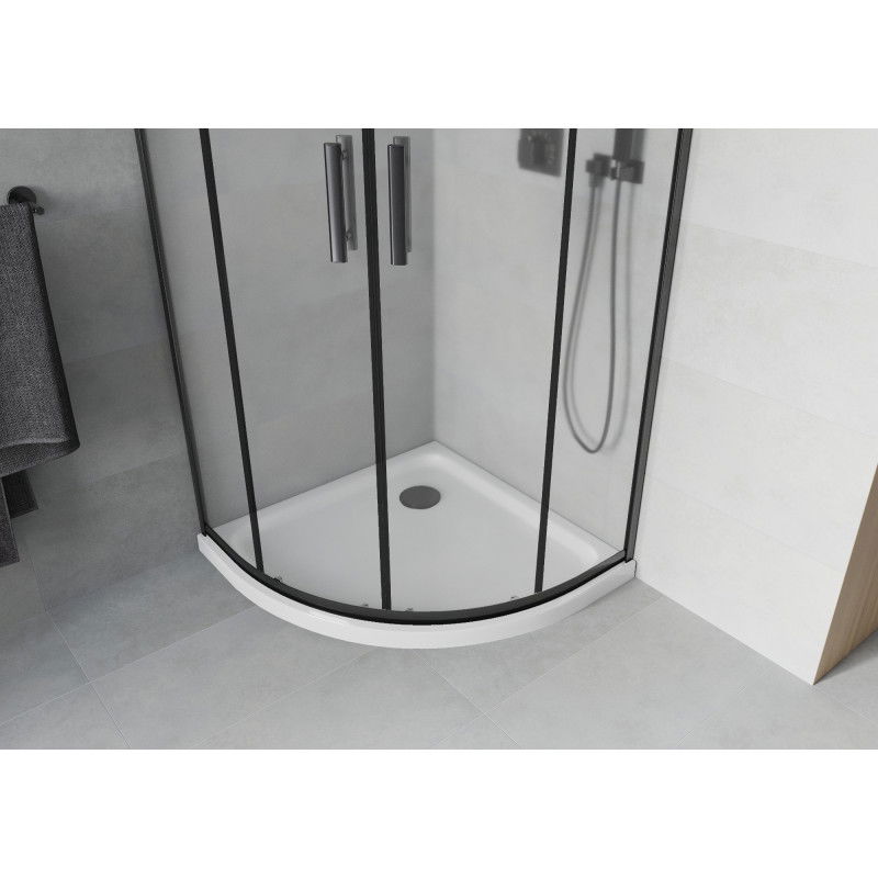 Mexen Rio semi-circular shower cabin 90 x 90 cm, frost, black + Flat tray, white - 863-090-090-70-30-4110B