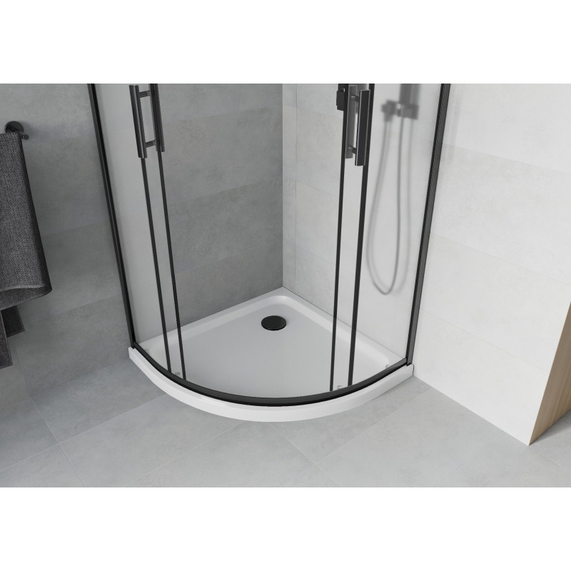 Mexen Rio semi-circular shower cabin 80 x 80 cm, frost, black + Flat shower tray, white - 863-080-080-70-30-4110B