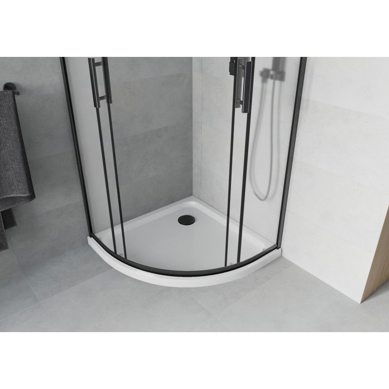 Mexen Rio semi-circular shower cabin 80 x 80 cm, frost, black + Flat tray, white - 863-080-080-70-30-4110B