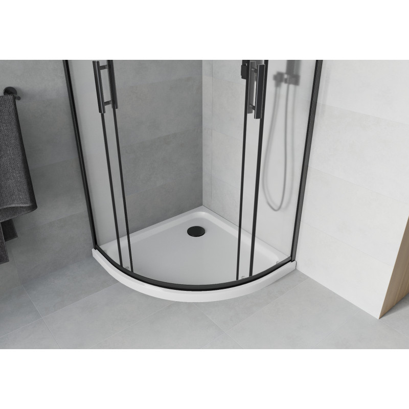 Mexen Rio shower cabin semicircular 80 x 80 cm, frost, black + Flat tray, white - 863-080-080-70-30-4110B