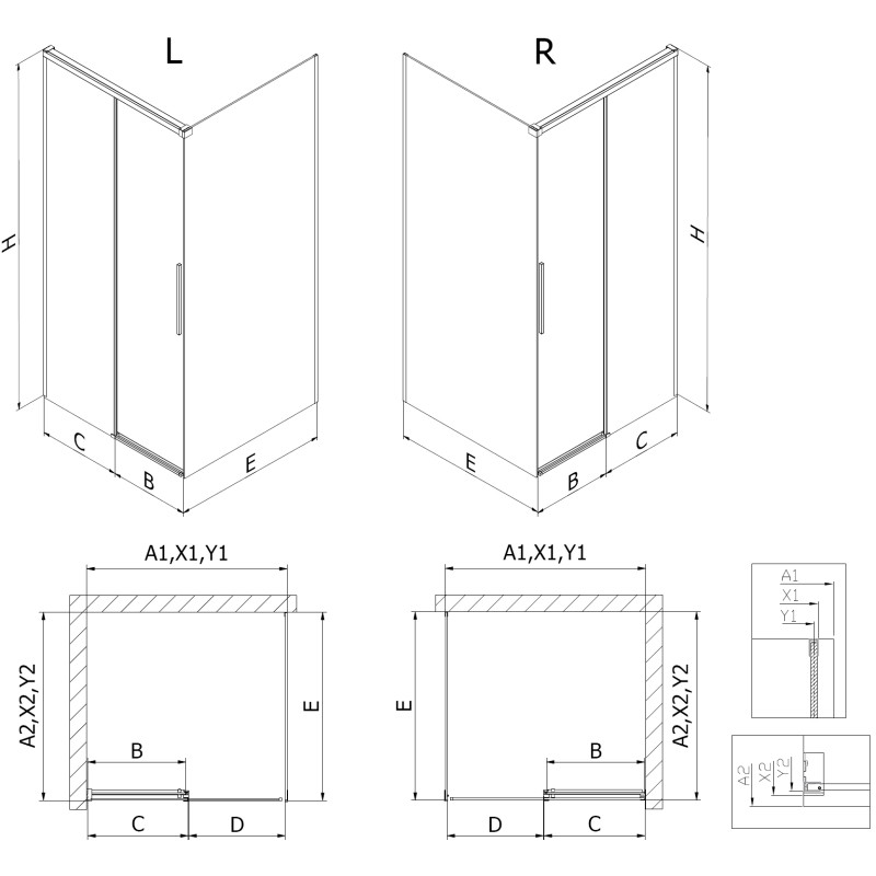 Mexen Rox sliding shower enclosure 110 x 85 cm, transparent, brushed gun gray - 8C2-110-085-66-00