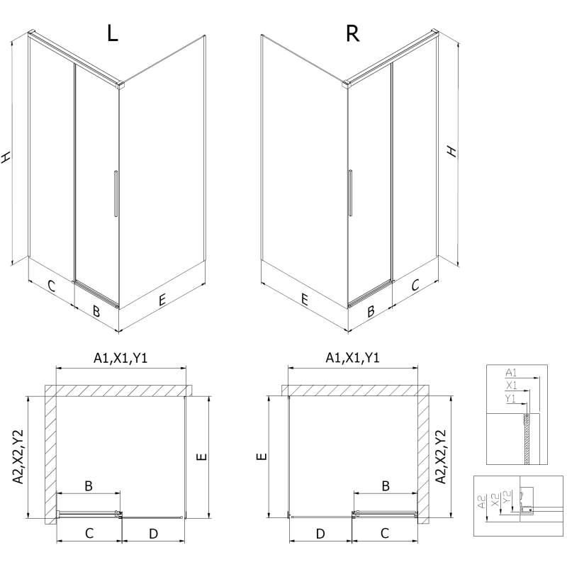 Mexen Rox sliding shower cabin 155 x 75 cm, transparent, black - 8C2-155-075-70-00