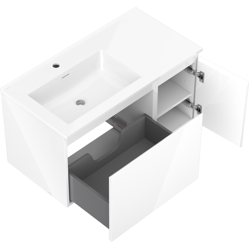 Mexen Orio bathroom cabinet 90 cm with left Otis sink, 1S, 1D, white gloss - 91A13-09047-3-BBFF00-W18L00