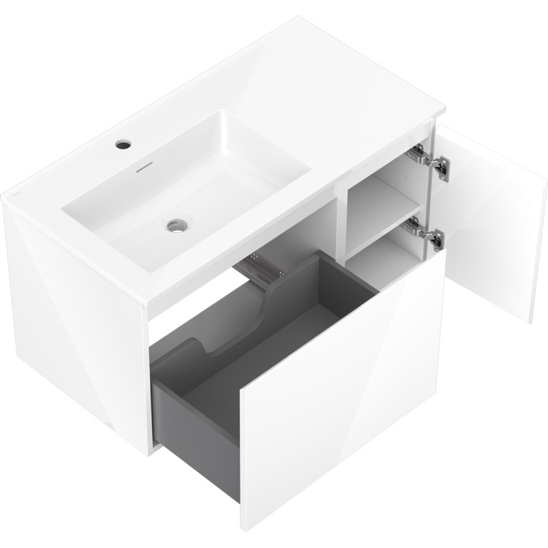 Mexen Orio bathroom cabinet 90 cm with left sink Otis, 1S, 1D, white gloss - 91A13-09047-3-BBFF00-W18L00