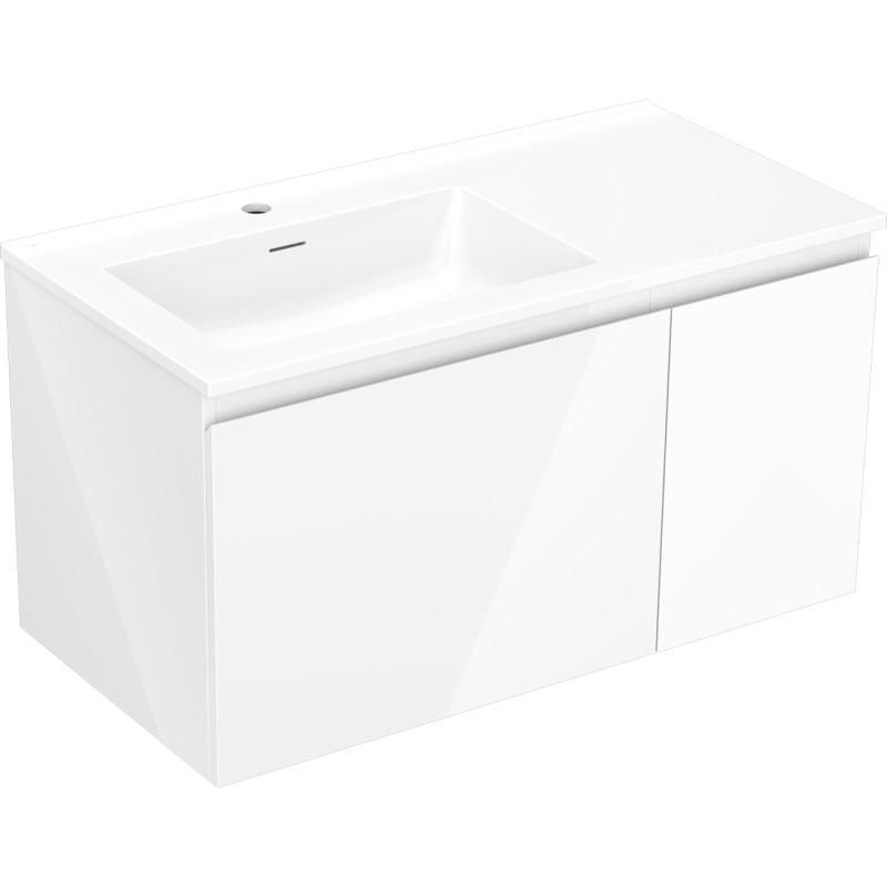 Mexen Orio bathroom cabinet 90 cm with left sink Otis, 1S, 1D, white gloss - 91A13-09047-3-BBFF00-W18L00
