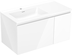 Mexen Orio bathroom cabinet 90 cm with left Otis sink, 1S, 1D, white gloss - 91A13-09047-3-BBFF00-W18L00