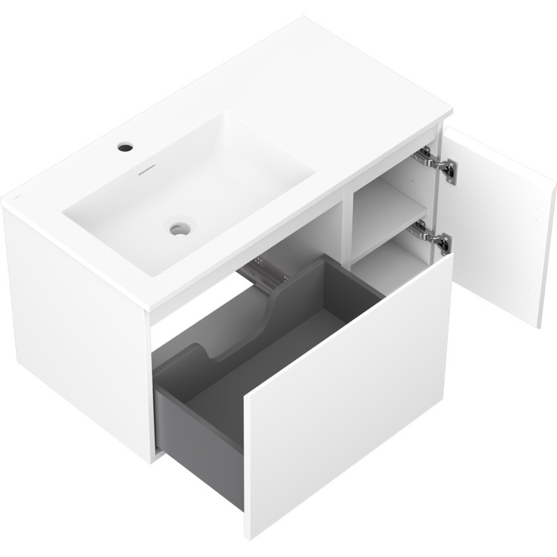 Mexen Orio 90 cm Bathroom Cabinet with Otis Left Sink, 1S, 1D, White Matte - 91A13-09047-3-BBFF01-W18L01
