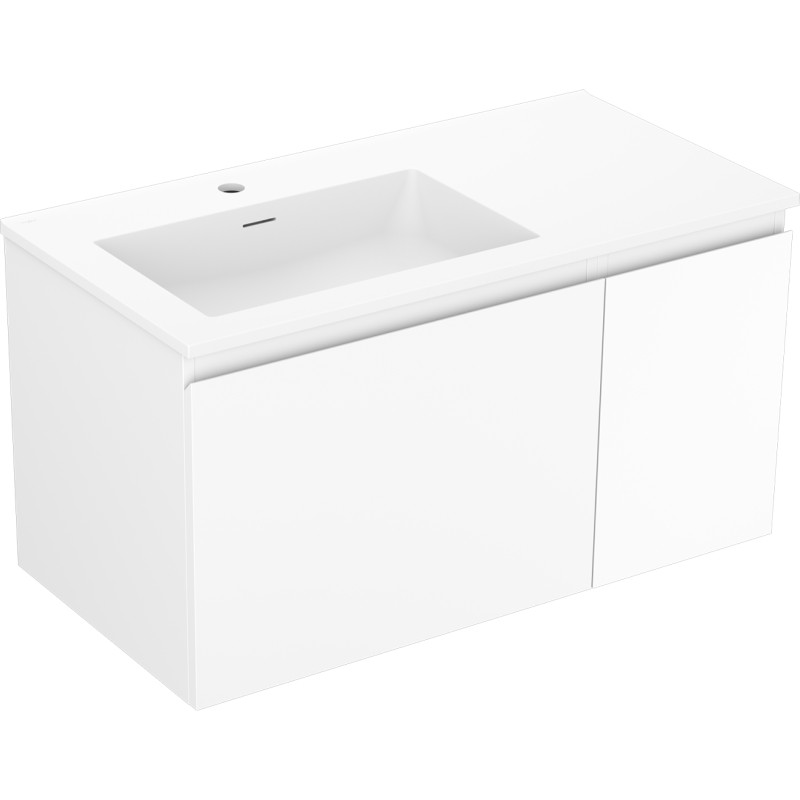 Mexen Orio 90 cm Bathroom Cabinet with Otis Left Sink, 1S, 1D, White Matte - 91A13-09047-3-BBFF01-W18L01