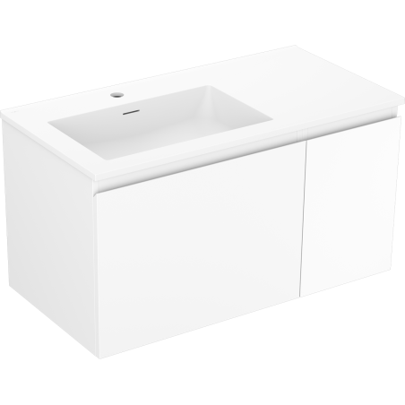 Mexen Orio 90 cm Bathroom Cabinet with Otis Left Sink, 1S, 1D, White Matte - 91A13-09047-3-BBFF01-W18L01