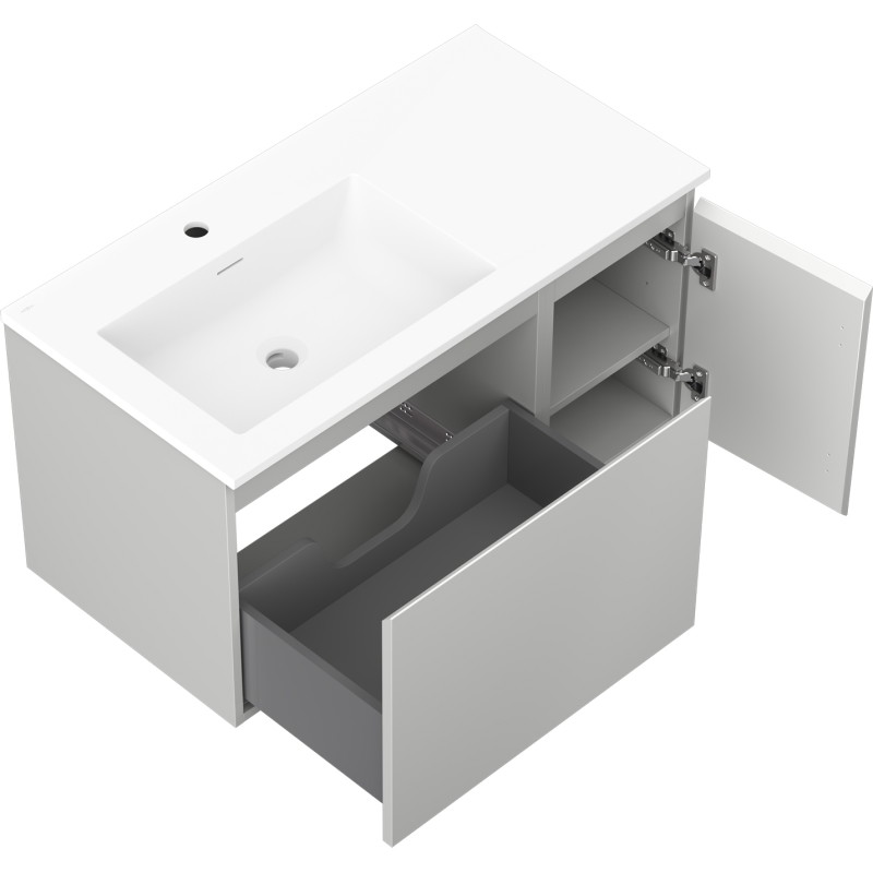 Mexen Orio 90 cm Bathroom Cabinet with Left Otis Sink, 1S, 1D, Gray Matte/White Matte - 91A13-09047-3-BBFF62-W18L01